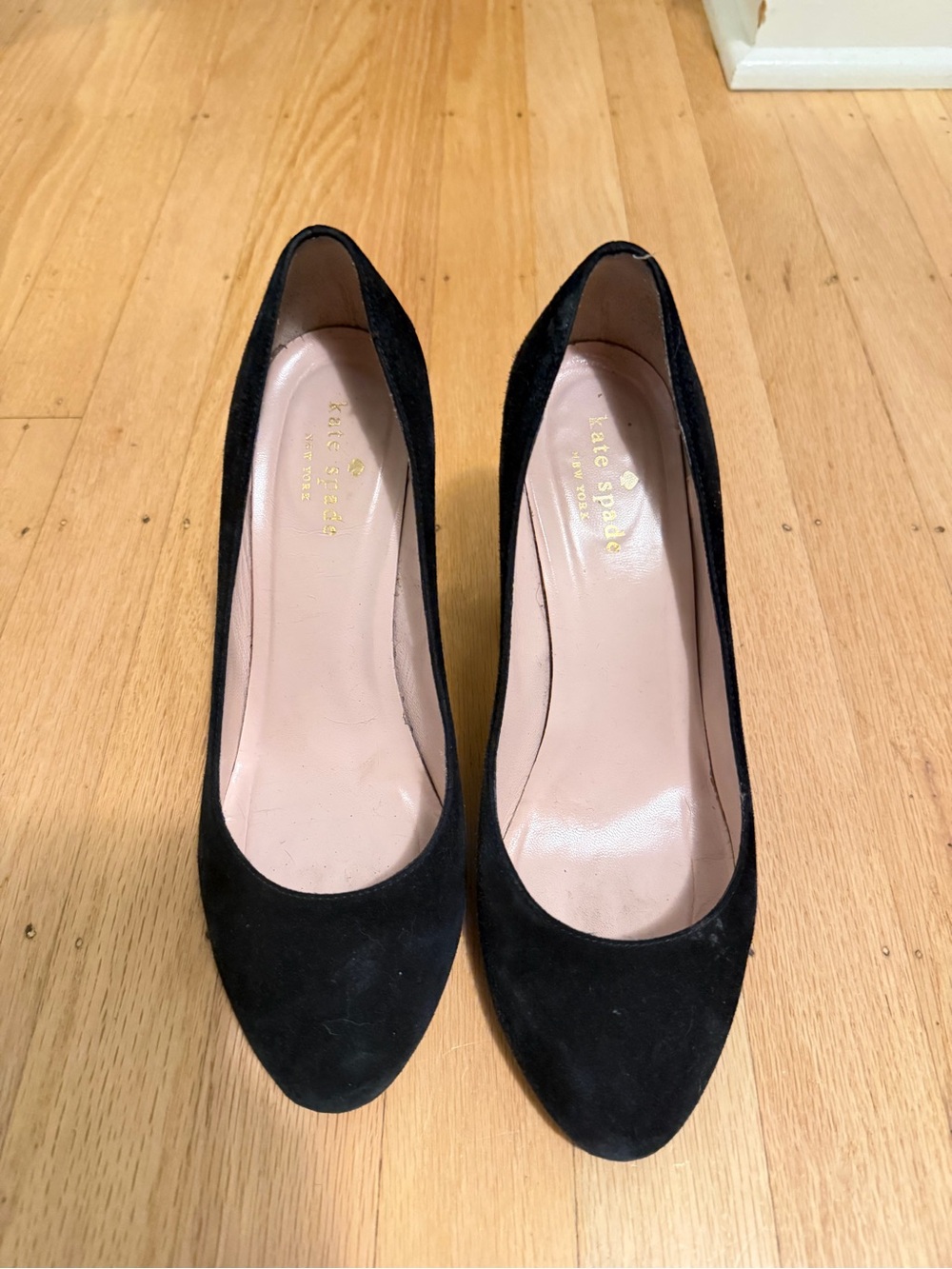 kate spade Black Suede Round-Toe Heels